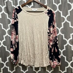 Floral Sleeve Beige Top